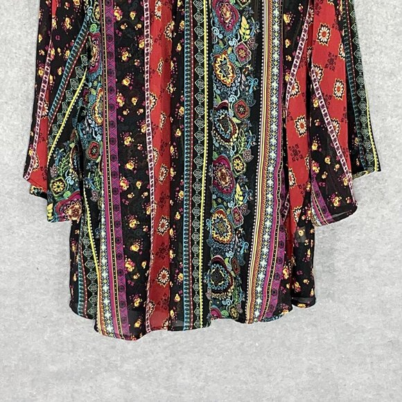 No Boundaries Top XL Floral Colorful Bold Open Shoulder Embroidery V-Neck Aztec - Picture 6 of 15
